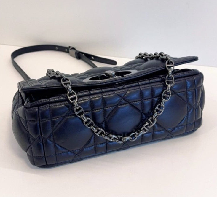 Christian Dior Caro MM Chain Shoulder Bag Crossbody Black Silver Women Classic