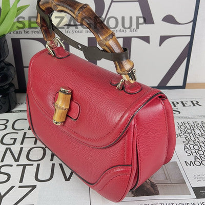 Gucci Bamboo 1947 Red Gold Shoulder Bag Classic Women's