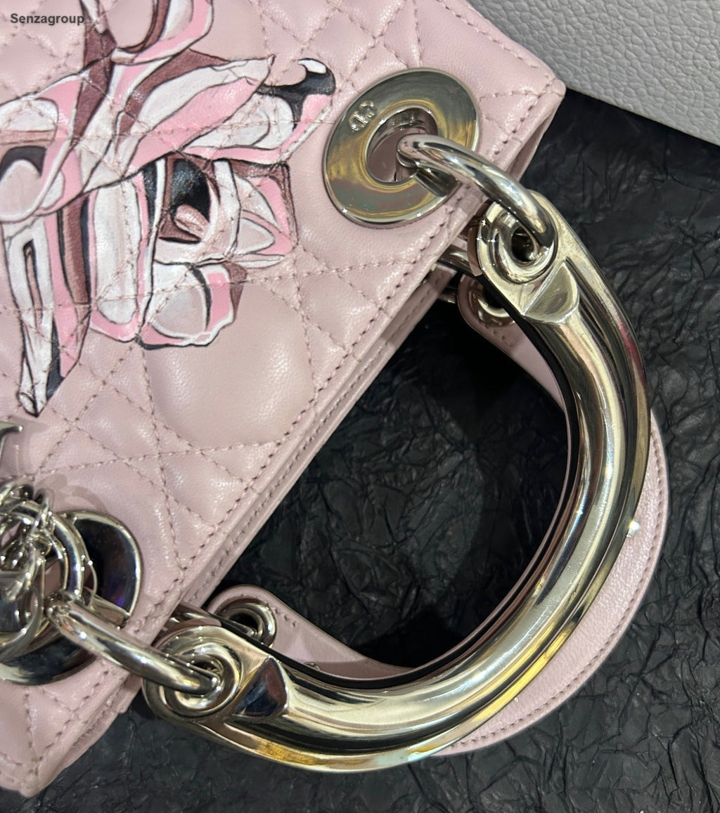 Christian Dior Lady Dior 2Way Top Handle Crossbody Pink Silver Women Classic