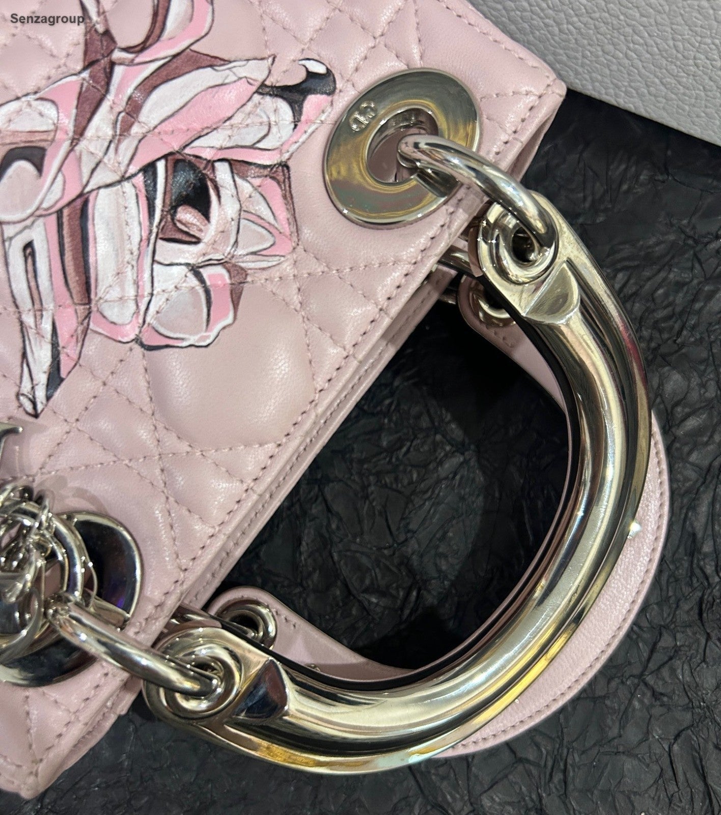 Christian Dior Lady Dior 2Way Top Handle Crossbody Pink Silver Women Classic
