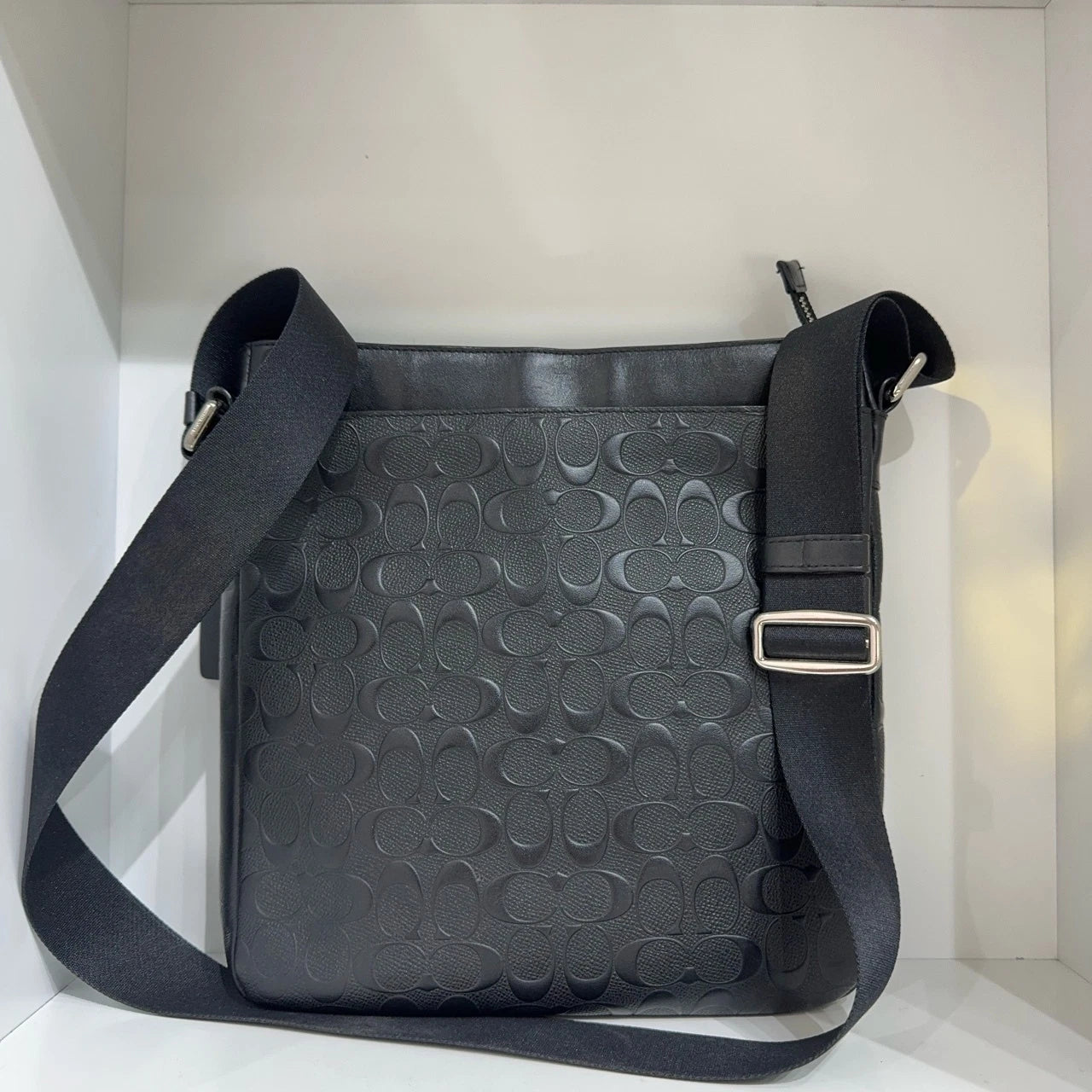Coach Black Leather Embossed Logo Briefcase Shoulder Crossbody Bag For Men