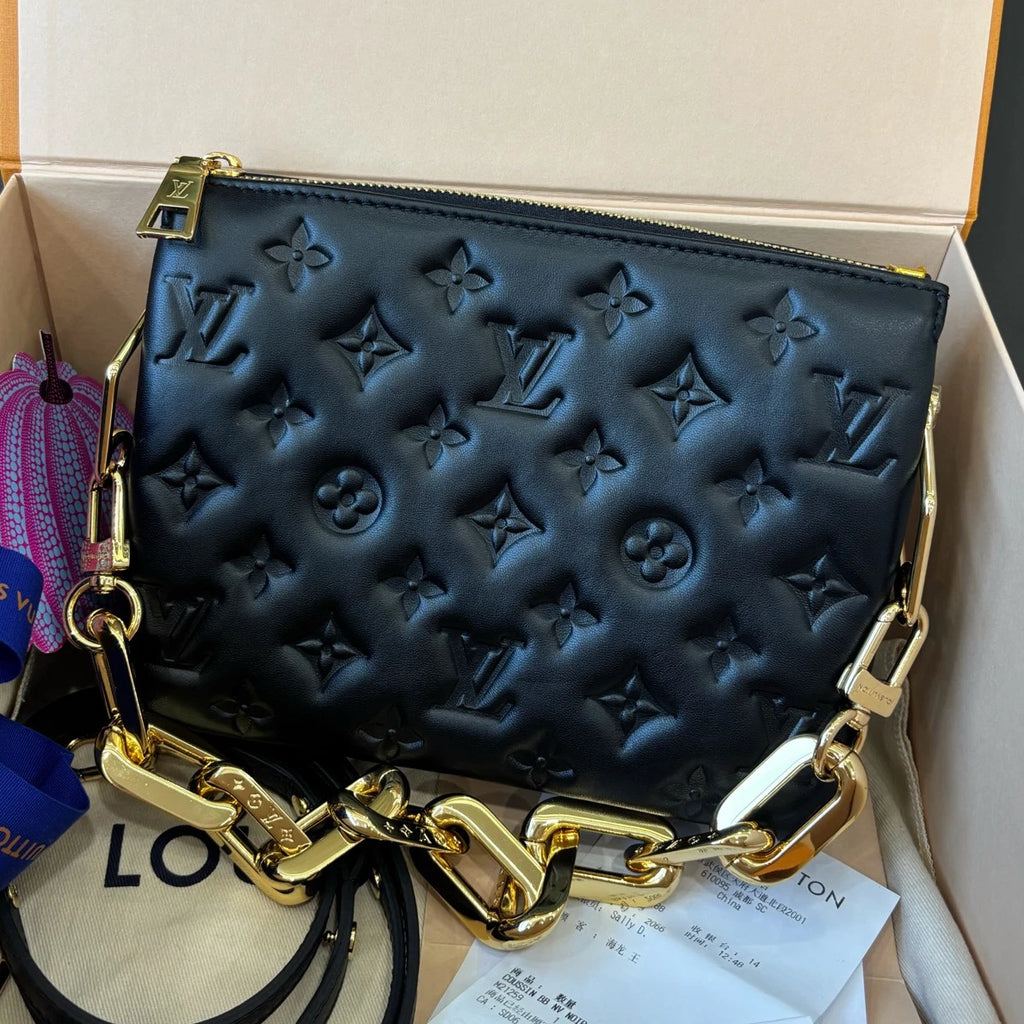 Louis Vuitton Coussin BB Monogram Empreinte Calfskin Chain Black Shoulder Bag