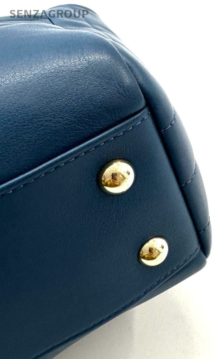 Chanel 17B Calfskin Tote Handbag Chain Shoulder Bag Blue Gold Women Classic