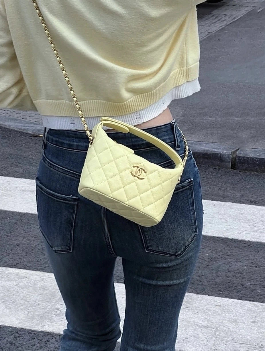 CHANEL Yellow Grained Leather Lunch Box Bag For Women