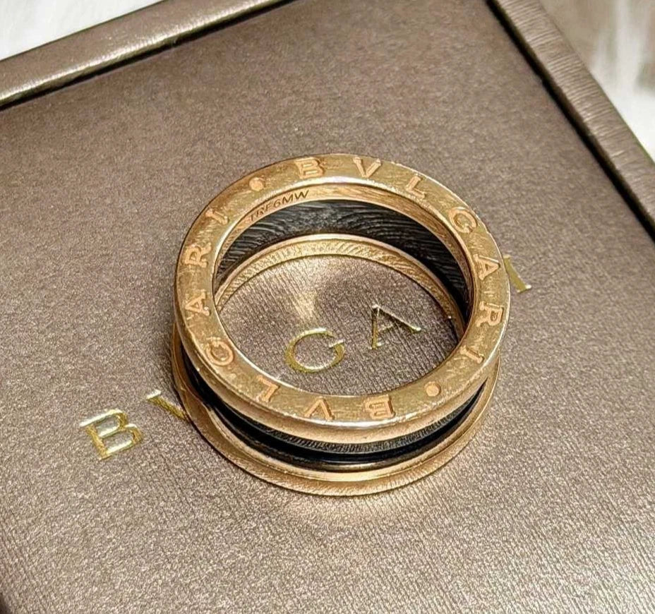 BVLGARI B.zero1 Two-Band Ring 18k Rose Gold and Ceramic Size52