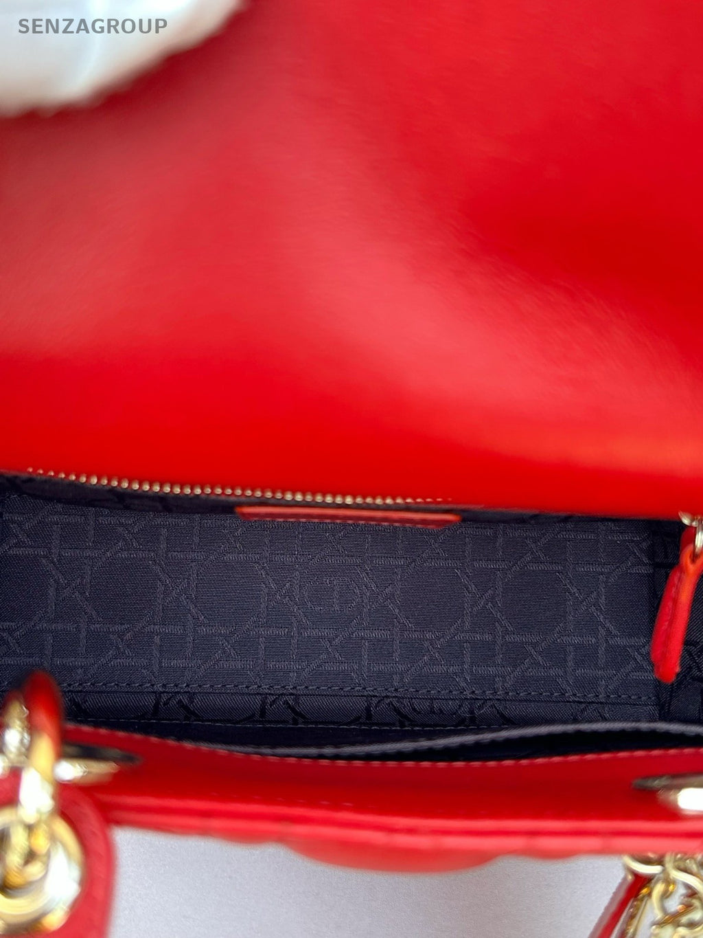 Christian Dior Lady Dior 2Way Top Handle Bag Crossbody Red Gold Women Classic