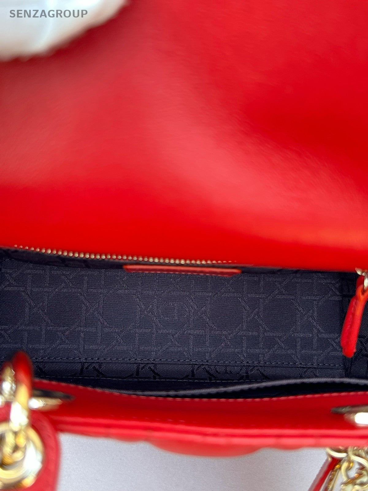 Christian Dior Lady Dior 2Way Top Handle Bag Crossbody Red Gold Women Classic