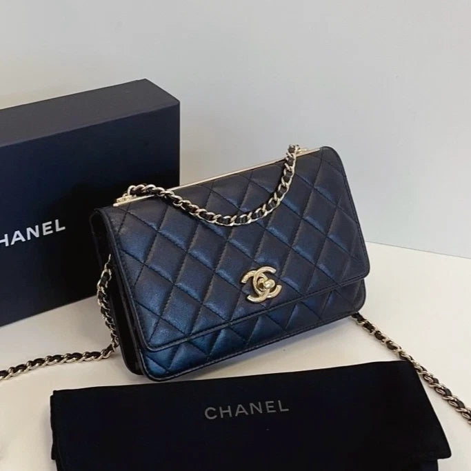 Chanel Trendy CC WOC Chain Shoulder Crossbody Black Gold Women Classic