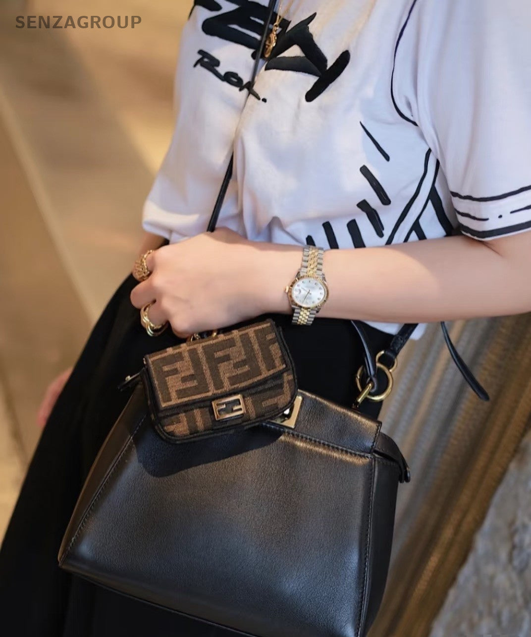 Fendi mini Chain Bag Monogram Shoulder Crossbody Bag Women Black
