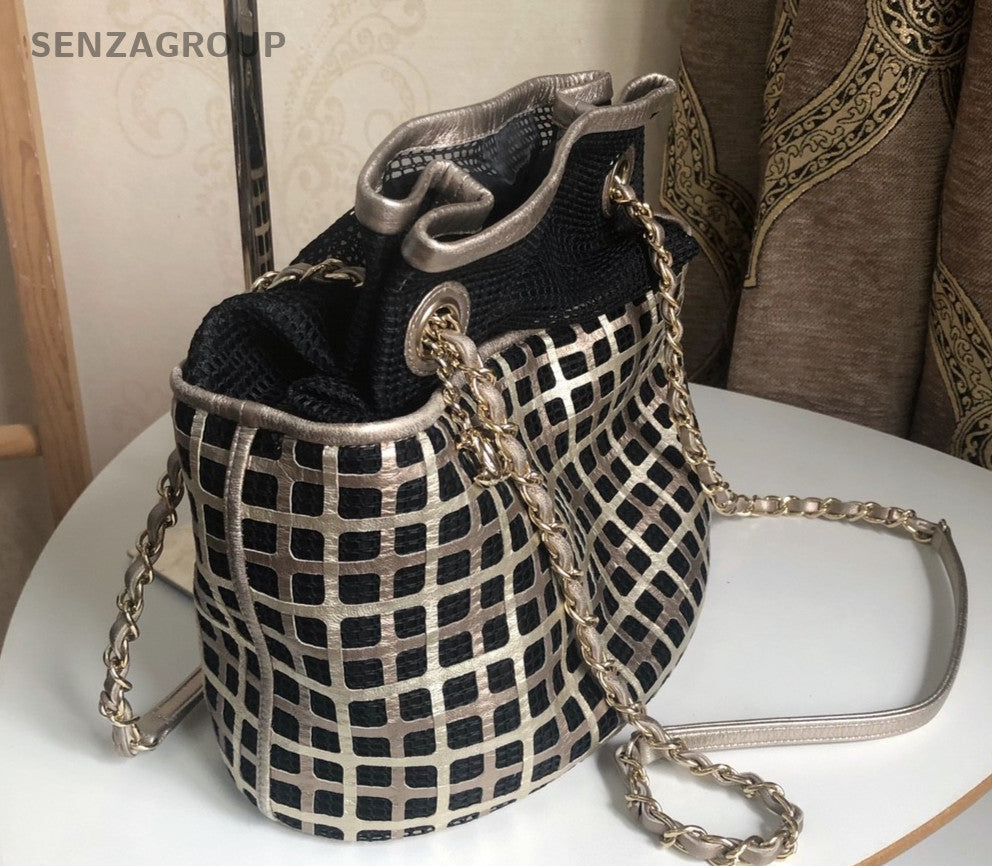 CHANEL Knitted single-shoulder bag Women Black Silver