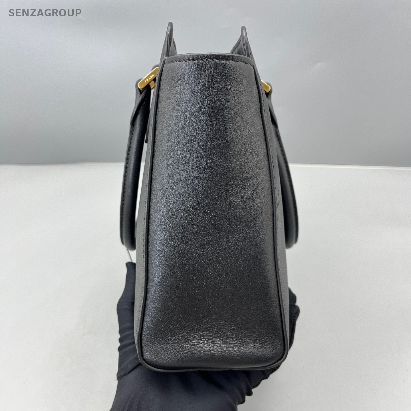 Prada Galleria 2Way Top Handle Bag Crossbody Black Gold Women Classic