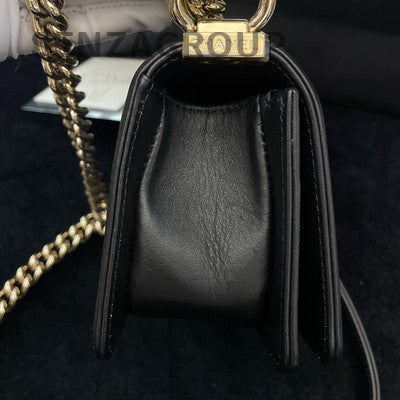 Chanel V-Stitch Le Boy Mini Black Gold Hardware Shoulder Crossbody Bag