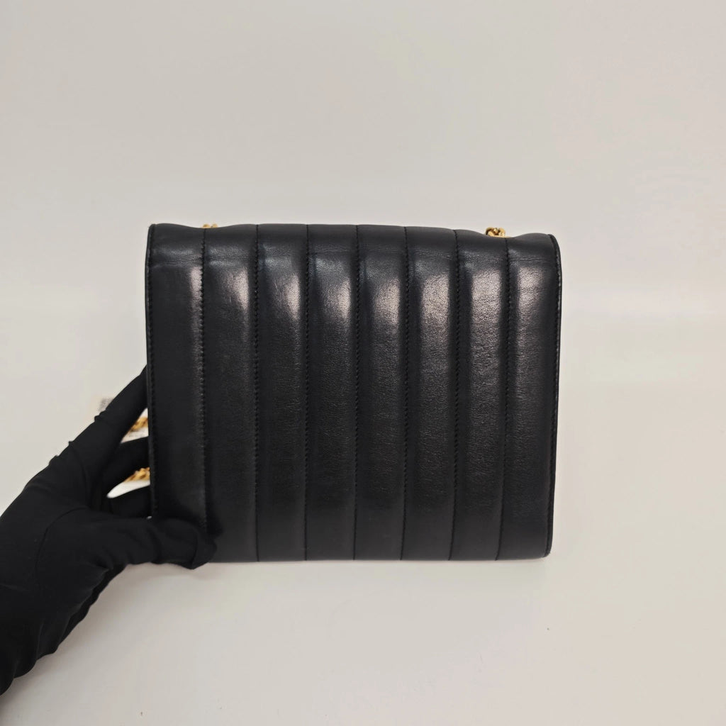 YSL Black Calfskin Vicky Chain Shoulder Crossbody Bag For Women