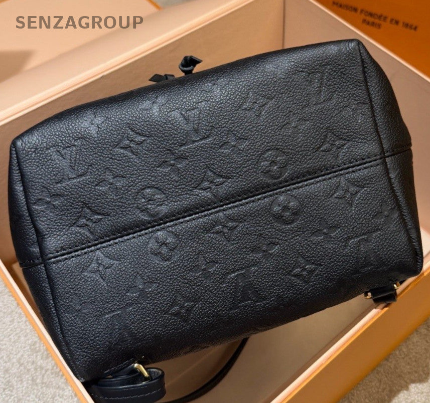 Louis Vuitton Montsouris PM Calfskin Monogram Backpack Black Gold Women Classic