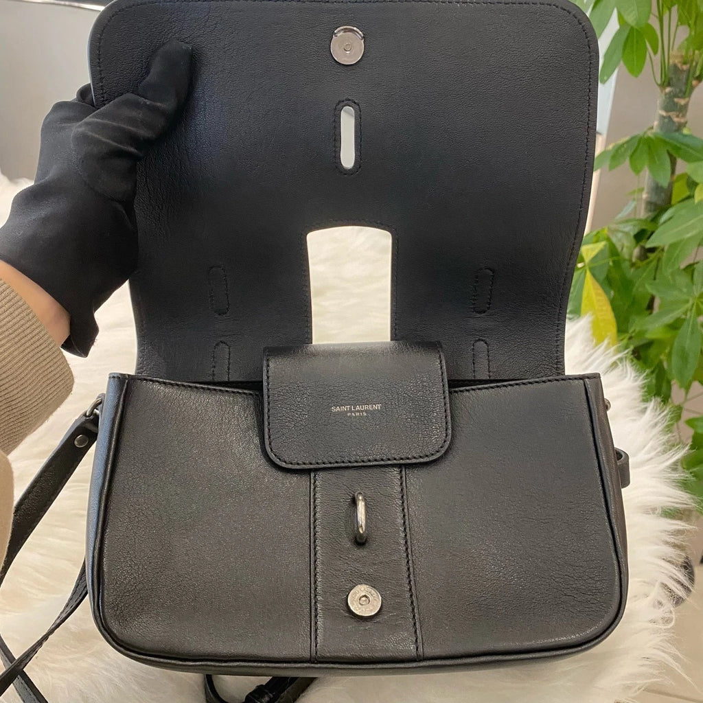 Saint Laurent Black Silver Messenger Bag, Classic Women's Handbag