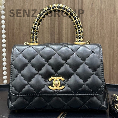 Chanel Coco Handle Mini Black Gold Calfskin Chain Crossbody Bag
