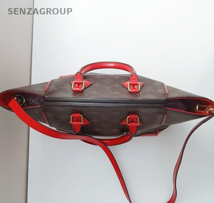 Louis Vuitton Monogram Tote Shoulder Bag Brown Red Women Classic