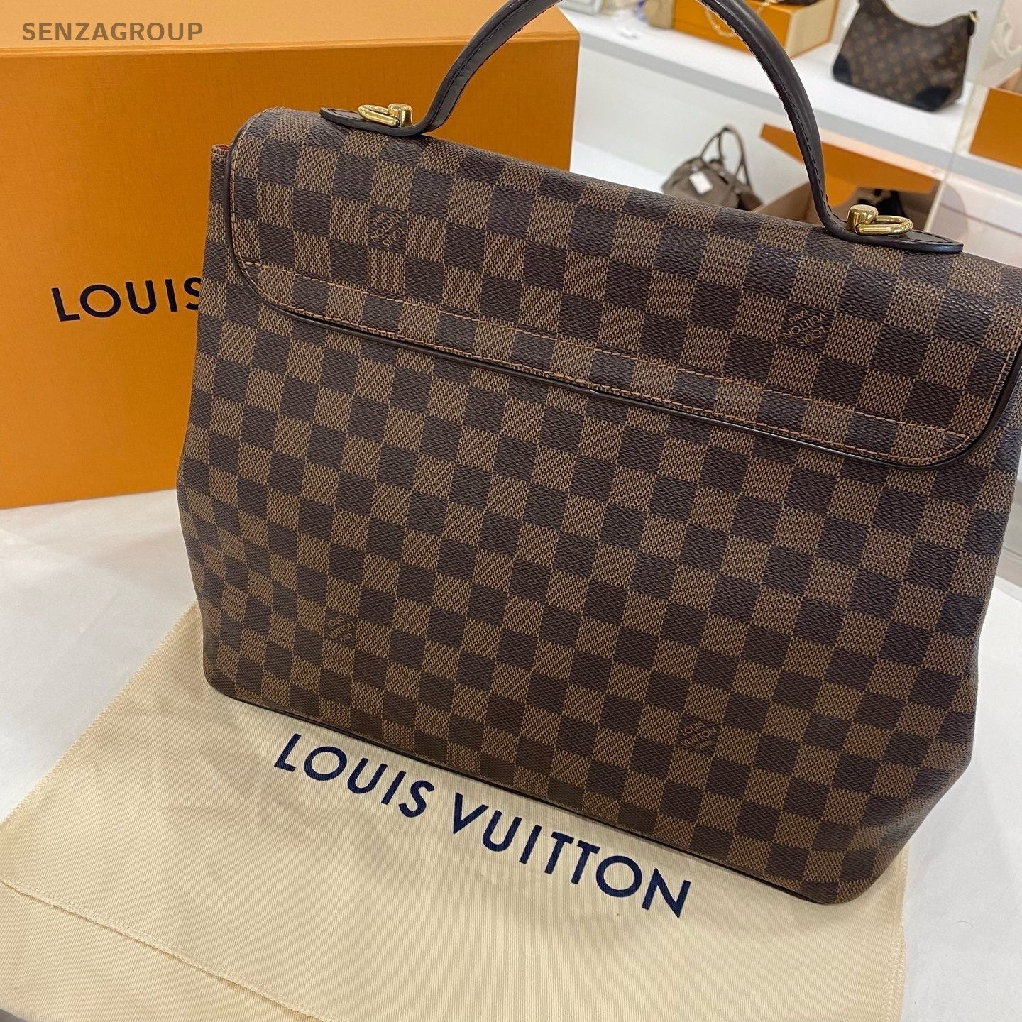 Louis Vuitton Damier Ebene Top Handle 2way Shoulder Handbag Brown