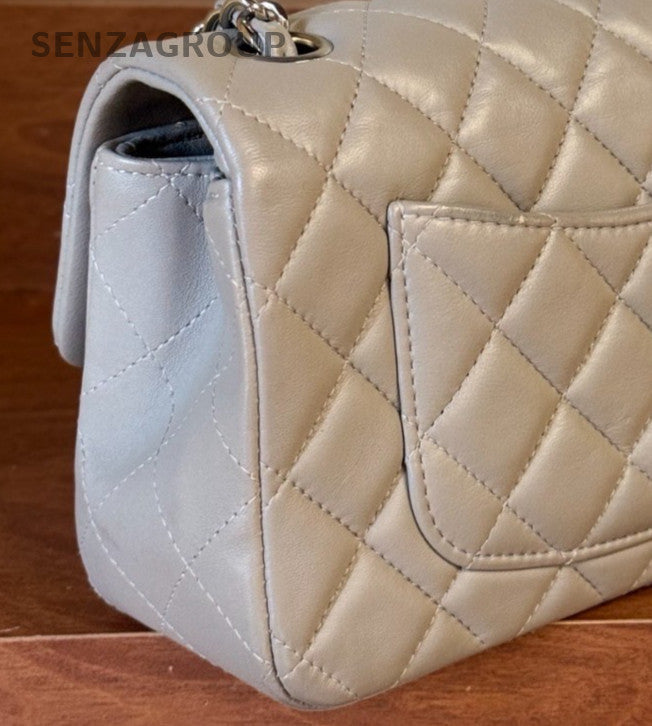 Chanel Classic Flap Mini Chain Shoulder Bag Gray Silver Women Diamond Classic