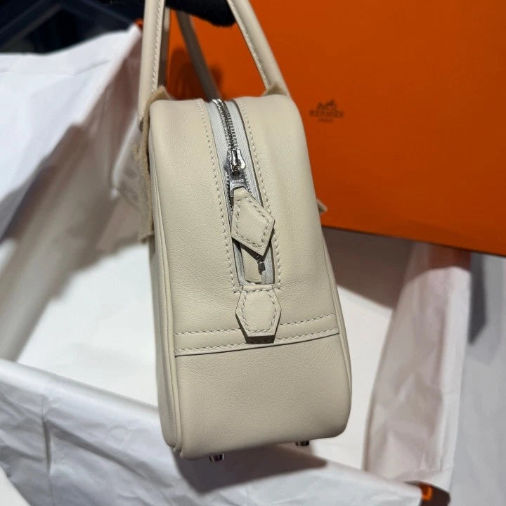 Hermes Plume 20 Mini Top Handle Shoulder Bag White Silver Women Classic D