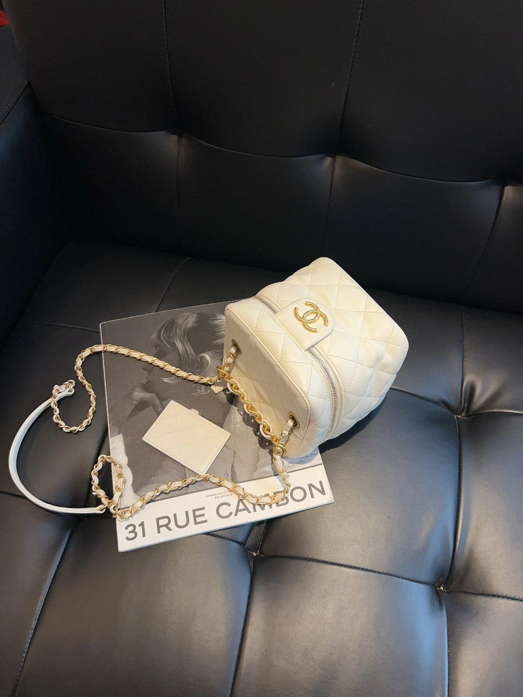 CHANEL White Top Handle Box Bag Crossbody For Women