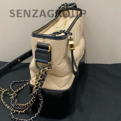 Chanel Medium Gabrielle Hobo Bag Beige Black Quilted Chain Shoulder Crossbody