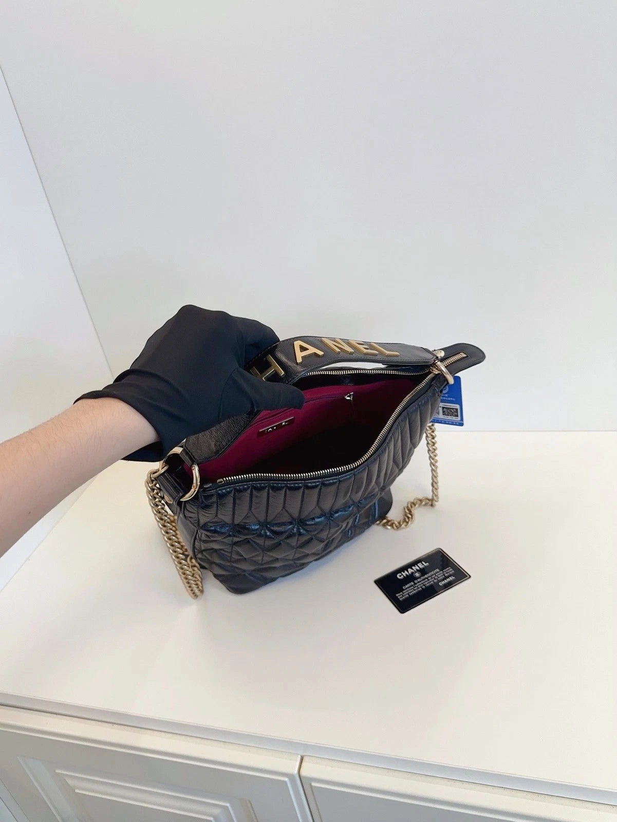 Chanel Oil Wax Leather Shoulder Bag Crossbody Bag Black Women Classic