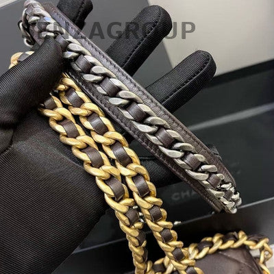 Chanel 19 Bag WOC Brown Gold Quilted Chain Crossbody Shoulder Bag