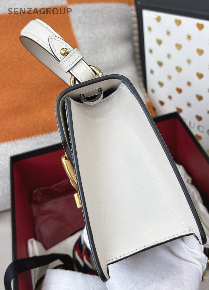 GUCCI Sylvie PM Top Handle  2WAY Shoulder Handbag White Gold Women