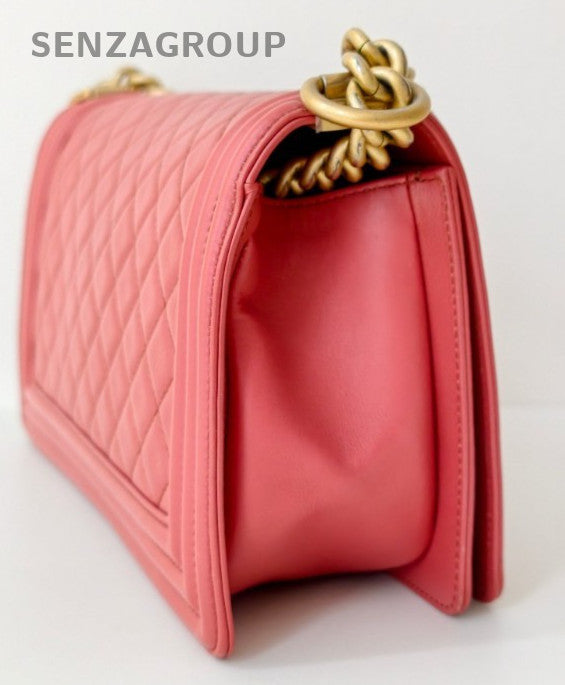 Chanel Leboy MM Chain Shoulder Bag Red Gold Diamond Women Classic Designer