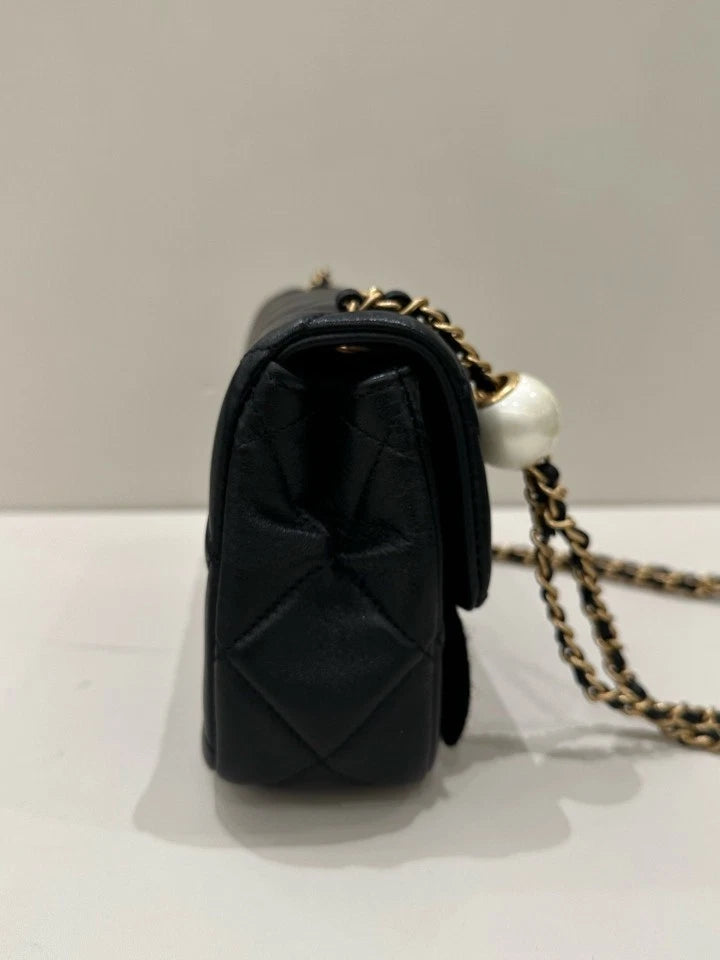 CHANEL Double Pearl Large Mini Crossbody Bag Black For Women