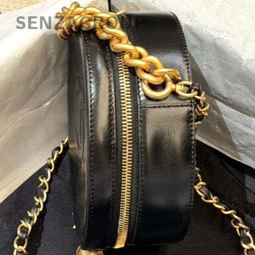 Chanel CC Logo Calfskin Chain Top Handle Bag Crossbody Black Gold Women Classic
