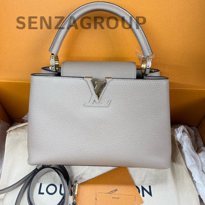 Louis Vuitton Capucines MM Grey Gold Handbag Shoulder Bag Women