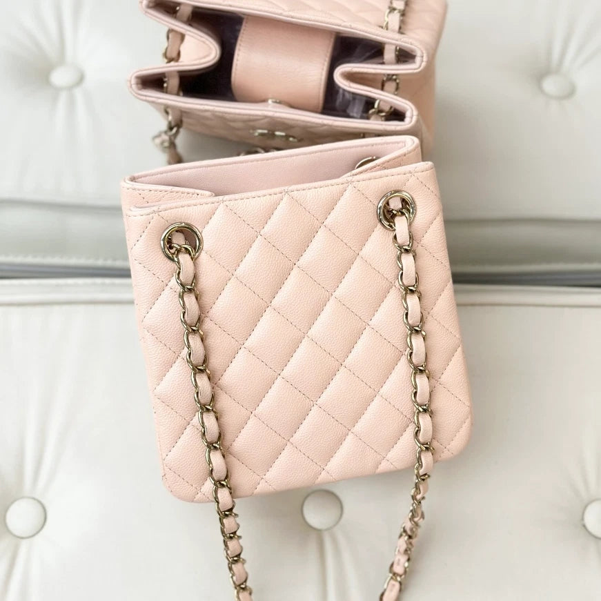 Chanel Tote Mini Calfskin Chain Shoulder Bag Pink Gold Diamond Women Classic S