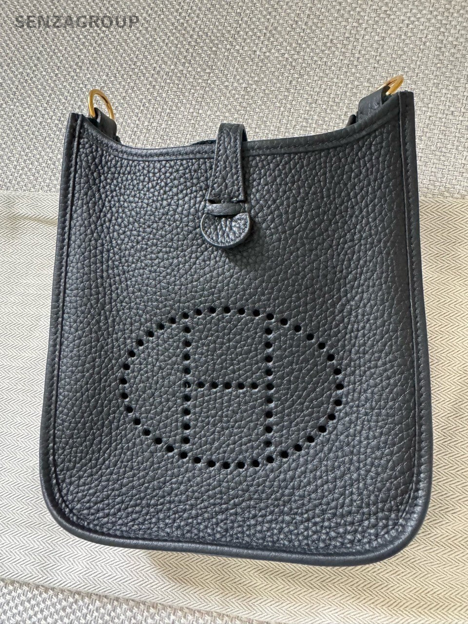 HERMES Evelyne TPM Mini Shoulder Bag Crossbody Black Gold Used Women Classic