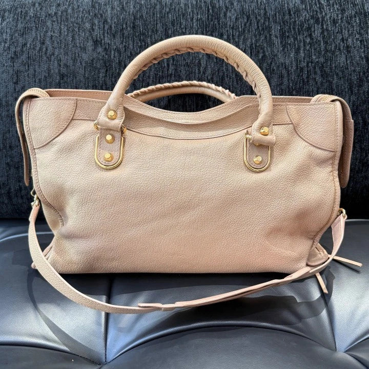 Balenciaga City MM Vintage Tassel Tote Top Handle Shoulder Bag Beige Women D