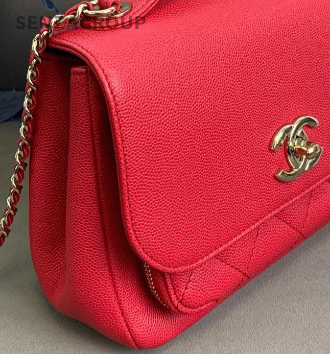 Chanel Calfskin Chain 2Way Shoulder Bag Crossbody Red Gold Women Classic
