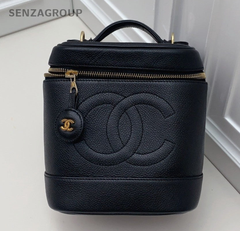 Chanel CC Logo 2Way Shoulder Bag Crossbody Black Gold Women Classic Vintage