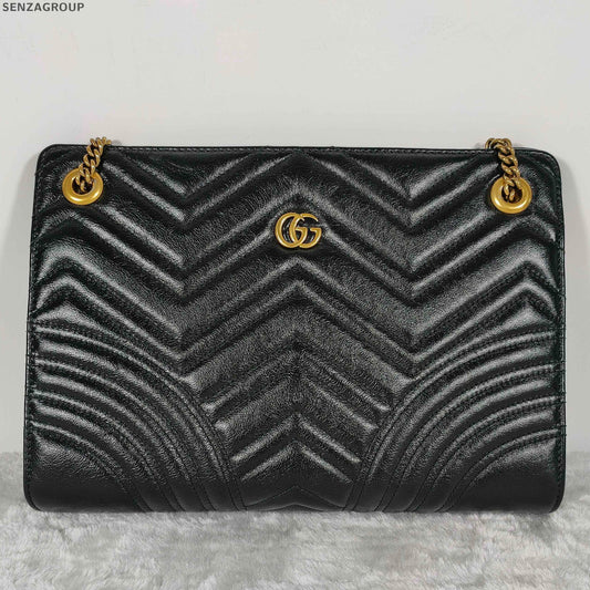 Gucci Marmont Matelassé Chain Shoulder Bag in Black Gold