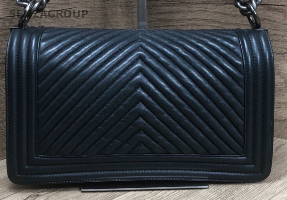 Chanel Leboy MM Chain Shoulder Bag Crossbody Blue Silver Used Women Classic