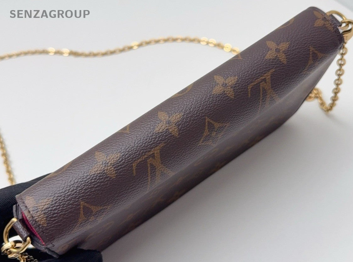 Louis Vuitton Monogram Chain Shoulder Bag Crossbody Brown Red Used Women