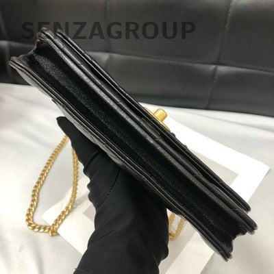 Chanel Black Gold Lambskin WOC Chain Shoulder Crossbody Bag Classic Women