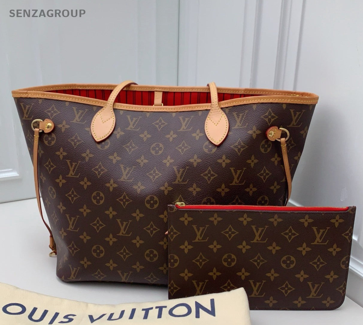 Louis Vuitton Neverfull Monogram Tote Shoulder Bag Brown Gold Women Classic
