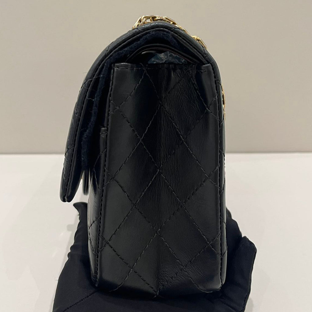 Chanel Black Gold Small Chain Shoulder Bag Quilted Classic Women