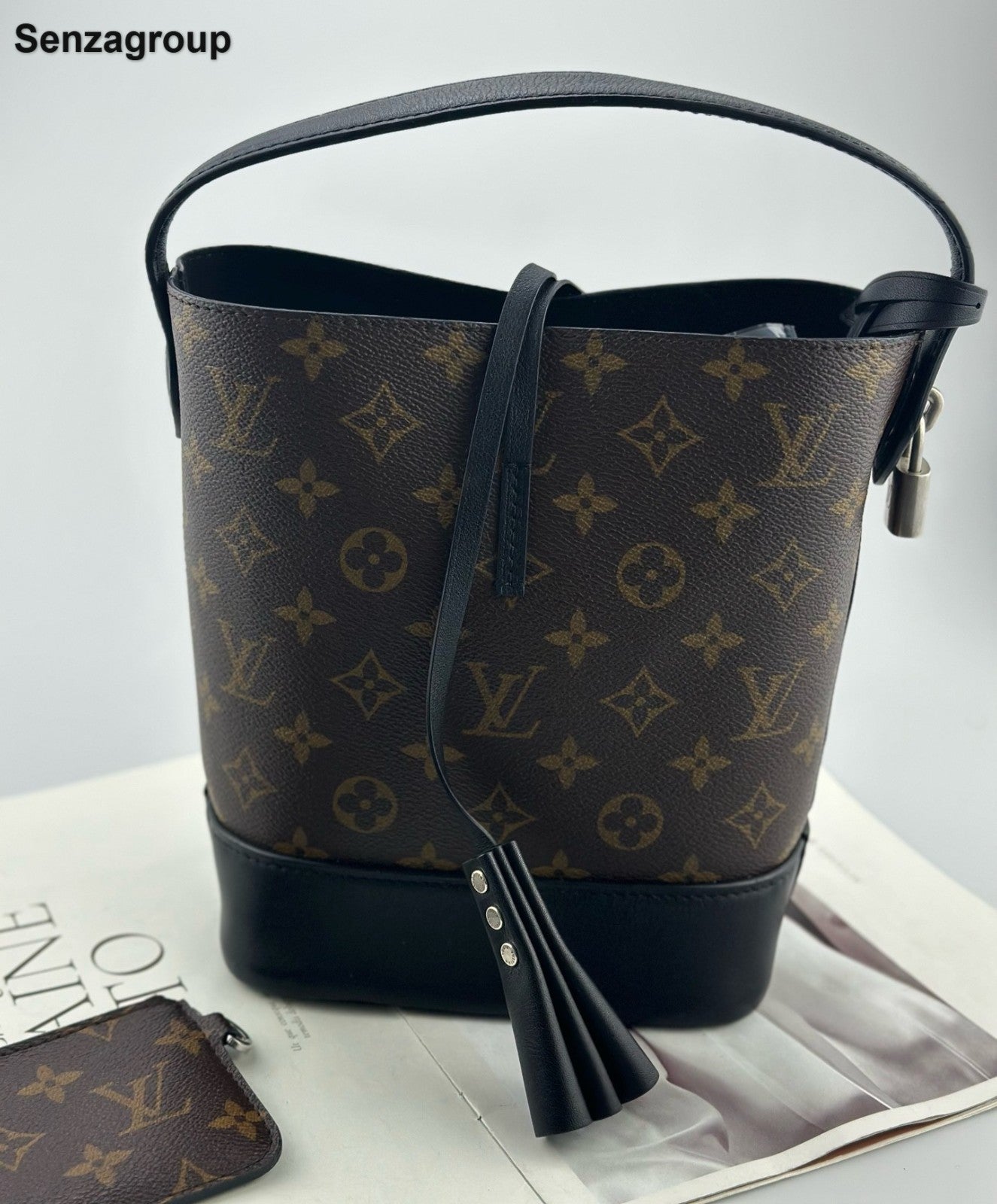 Louis Vuitton Monogram Tassel Bucket Top Handle Bag Brown Silver Women Classic