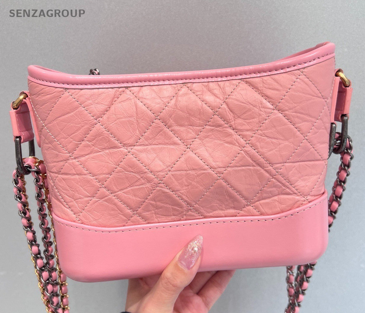 Chanel Gabrielle PM Chain Diamond Shoulder Bag Crossbody Pink Gold Women Classic