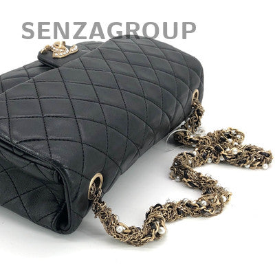 Chanel Westminster Pearl Chain Shoulder Bag Black Gold Lambskin Women