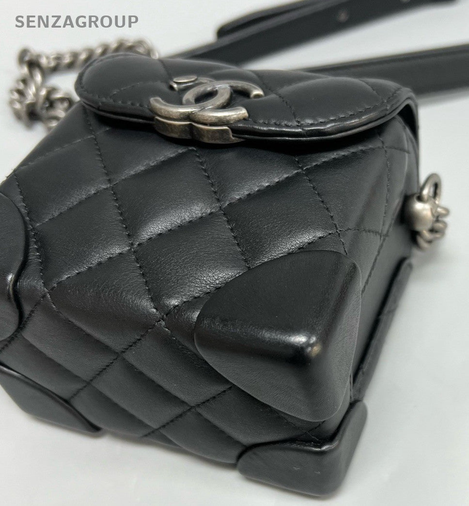 Chanel Diamond Box Chain Crossbody Black Silver Used Women Classic