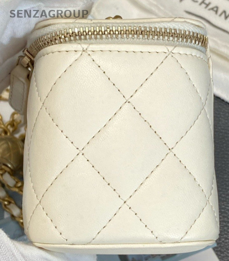 CHANEL Vanity Box mini Chain Shoulder Bag Crossbody White Gold Women Classic