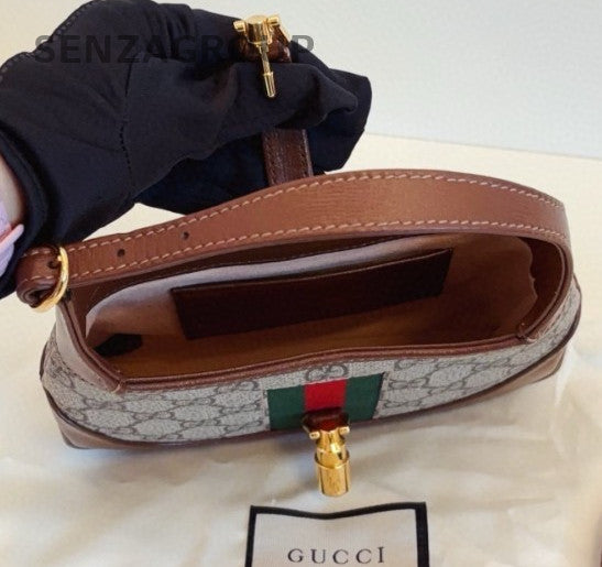 Gucci Jackie1961 Mini Top Handle Bag Crossbody Brown Gold Women Classic